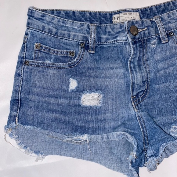 Free People Distressed Denim Shorts - Picture 2 of 7